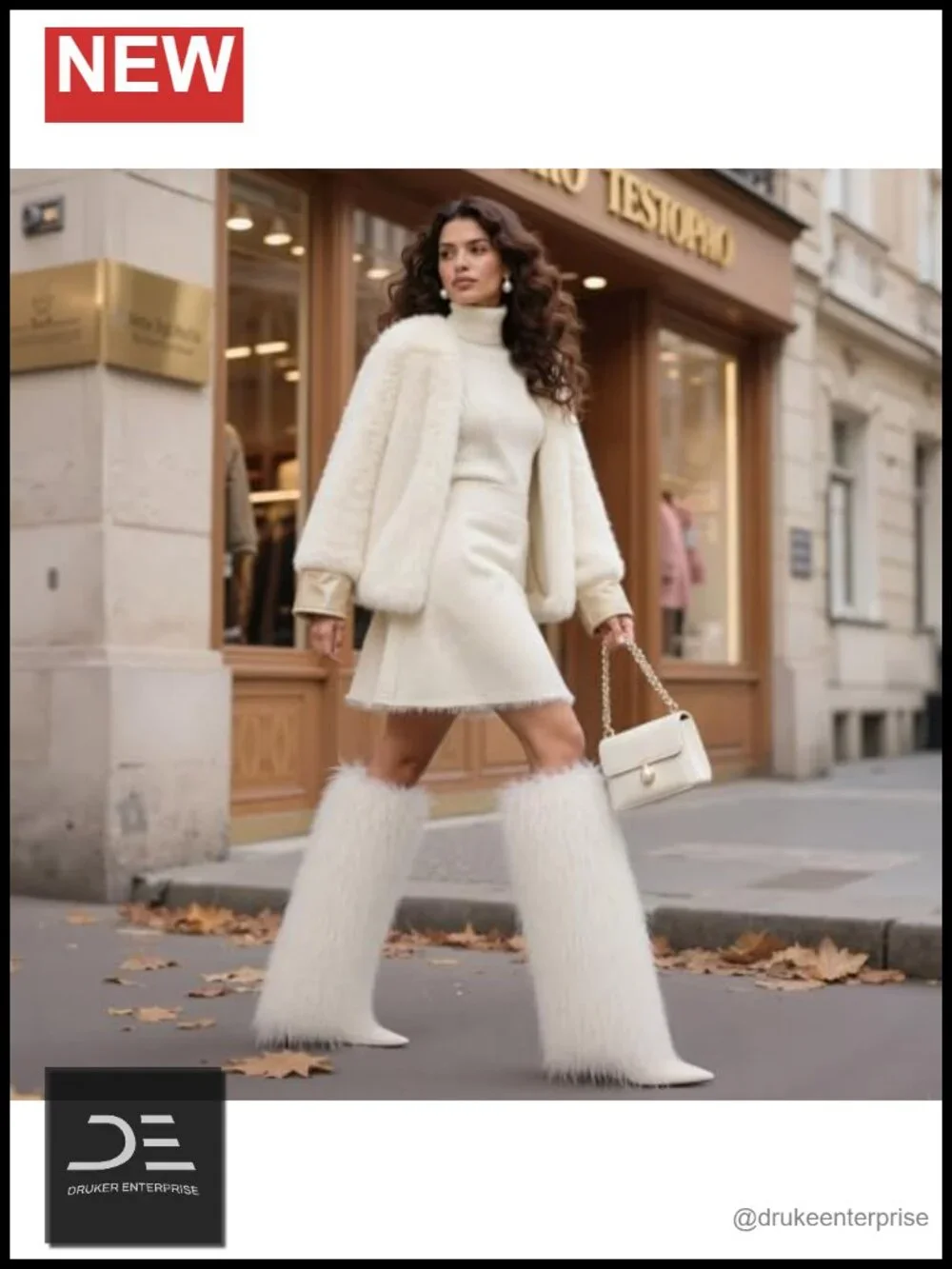 Fur Wide Calf Knee High Boots Women Furry Fold Over Tall Boots